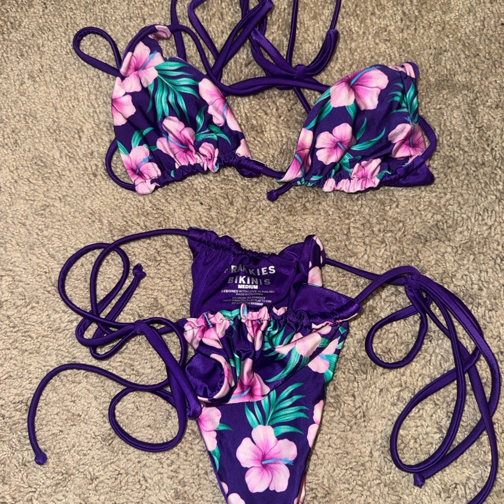 Frankie's Bikinis Purple & Pink Floral Tie Bikini
